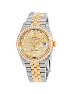 Datejust Stainless Steel and 18kt Yellow Gold Jubilee Golden Palm-Motif Dial Watch