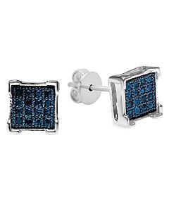 Dazzling Rock Dazzlingrock Collection 0.05 Carat (ctw) Round Blue Diamond V Prong Men's Iced Stud Earrings, Sterling Silver