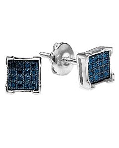 Dazzling Rock Dazzlingrock Collection 0.05 Carat (ctw) Round Blue Diamond V Prong Men's Iced Stud Earrings, Sterling Silver
