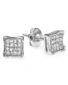 Dazzling Rock Dazzlingrock Collection 0.06 Carat (ctw) White Diamond V Prong Square Men's Hip Hop Iced Stud Earrings, Sterling Silver