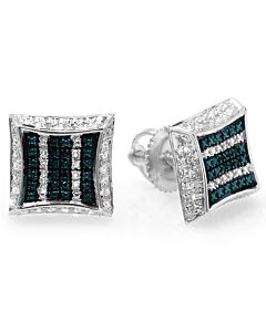 Dazzling Rock Dazzlingrock Collection 0.10 Carat (ctw) Round Blue & White Diamond Micro Pave Kite Shape Stud Earrings, Sterling Silver