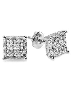 Dazzling Rock Dazzlingrock Collection 0.55 Carat (ctw) Round Diamond Dice Shape Men's Iced Stud Earrings 1/2 CT, Sterling Silver