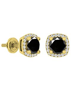 Dazzling Rock Dazzlingrock Collection 1.10 Carat (Ctw) 10K Round Cut Black & White Diamond Ladies Halo Stud Earrings 1/10 CT, Yellow Gold