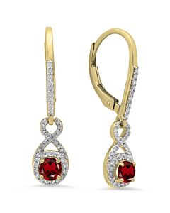 Dazzling Rock Dazzlingrock Collection 10K Round Cut Garnet & White Diamond Ladies Infinity Dangling Drop Earrings, Yellow Gold