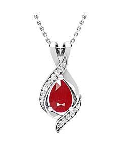 Dazzling Rock Dazzlingrock Collection 14K Pear 9X6 MM Lab Created Ruby & Round Diamond Ladies Pendant, White Gold