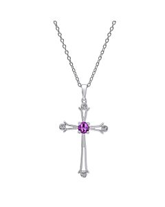 Dazzling Rock Dazzlingrock Collection 4 MM Round Amethyst Ladies Cross Pendant (Silver Chain Included), Sterling Silver