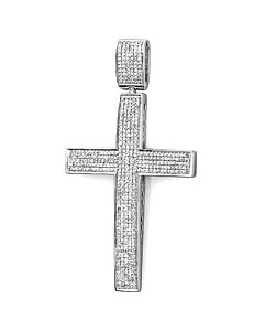 Dazzlingrock Collection 1.00 Carat (ctw) Round Diamond Men's Hip Hop Religious Micro Pave Cross Pendant 1 CT (Silver Chain Included), Sterling Silver