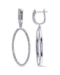 AMOUR 1/10 CT TW Diamond Oval Drop Earrings In Sterling Silver
