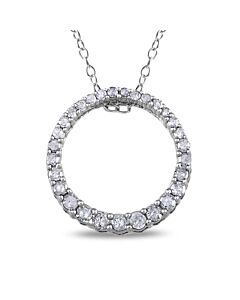 AMOUR 1/3 CT TW Diamond Circle Pendant with Chain In Sterling Silver