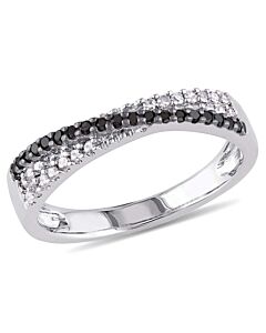 Delmar 1/4 CT TW Black and White Crossover Diamond Anniversary Band in Sterling Silver with Black Rhodium