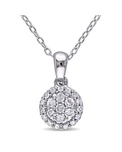 AMOUR 1/4 CT TW Diamond Cluster Halo Pendant with Chain In Sterling Silver