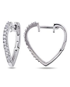 AMOUR 1/4 CT TW Diamond Heart Hoop Earrings In Sterling Silver
