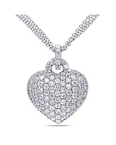 AMOUR 3 1/2 CT TGW Created White Sapphire Heart Pendant with Triple-Strand Chain In Sterling Silver
