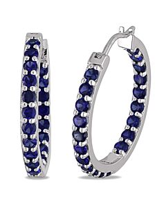 AMOUR Created Blue Sapphire Inside Outside Hoop Earrings In Sterling Silver