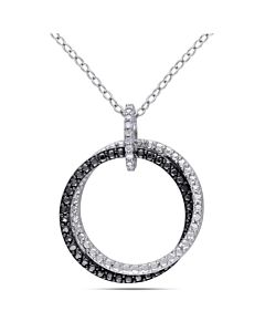 AMOUR Diamond Circle Pendant with Chain In Sterling Silver with Black Rhodium