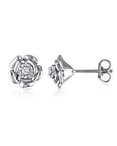 AMOUR Diamond Floral Stud Earrings In Sterling Silver