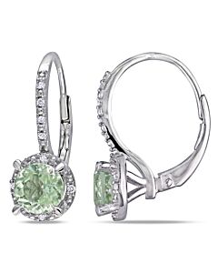 AMOUR 1 2/5CT TGW Green Quartz and Diamond Accent Leverback Halo Earrings In Sterling Silver