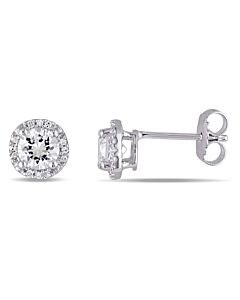 AMOUR Halo Diamond and Created White Sapphire Stud Earrings In Sterling Silver