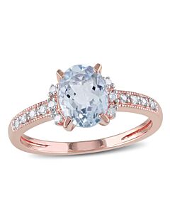 Delmar Oval Cut Aquamarine and Diamond Ring in Rose Plated Sterling Silver