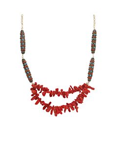 Devon Leigh 24K Gold Plated Brass & Red Sponge Coral Multi Strand Necklace N6070