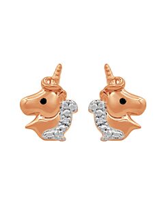 Diamond Muse 0.03 cttw Rose Gold Over Sterling Silver Unicorn Stud Earrings for Little Girls