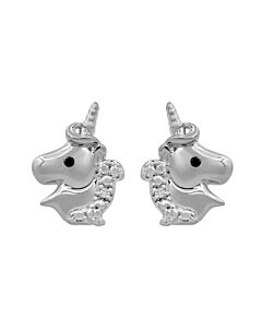 Diamond Muse 0.03 cttw White Gold Over Sterling Silver Unicorn Stud Earrings for Little Girls