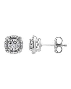 Diamond Muse 0.10 cttw White Gold Over Sterling Silver Cushion Frame Diamond Stud Earrings for Women