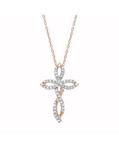 Diamond Muse 0.25 cttw Pink Gold Over Sterling Silver Diamond Cross Necklace for Women