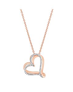 Diamond Muse 0.25 cttw Pink Gold Over Sterling Silver Heart Necklace for Women