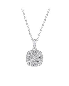 Diamond Muse 0.25 cttw White Gold Over Sterling Silver Cushion Frame Necklace for Women