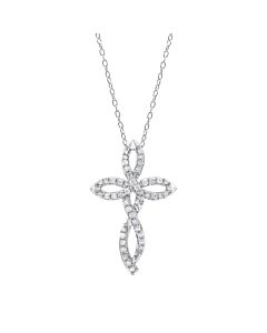 Diamond Muse 0.25 cttw White Gold Over Sterling Silver Diamond Cross Necklace for Women