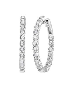 Diamond Muse 0.25 cttw White Gold Over Sterling Silver Inside Out Diamond Hoop Earrings for Women