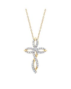 Diamond Muse 0.25 cttw Yellow Gold Over Sterling Silver Diamond Cross Necklace for Women