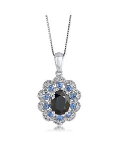 Diamond Muse 14KT White Gold Sapphire Diamond Accent Pendant Necklace for Women