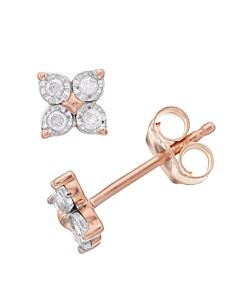 Diamond Muse 0.10 cttw Rose Gold Over Sterling Silver Floral Diamond Stud Earrings for Women