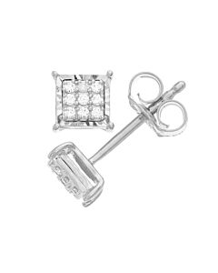 Diamond Muse 0.10 cttw Sterling Silver Square Cluster Diamond Stud Earrings for Women