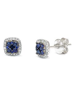 Diamond Muse 0.50 cttw 14KT White Gold Cushion Frame Sapphire Gemstone Diamond Stud Earrings for Women