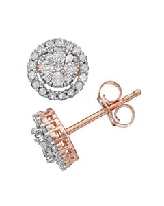 Diamond Muse 0.50 cttw Rose Gold Over Sterling Silver Diamond Round Halo Stud Earrings