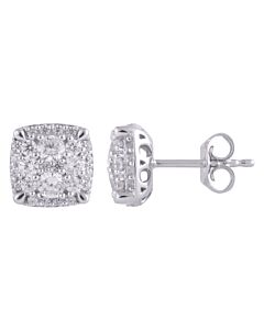 Diamond Muse 1.00 cttw 14KT White Gold Round Cut Diamond Cluster Stud Earrings for Women