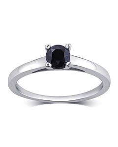 DiamondMuse 0.50 Carat Prong Setting Sterling Silver Solitaire Black Diamond Ring for Women