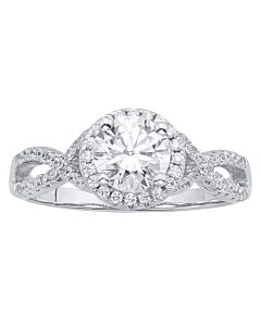 DiamondMuse 0.50 Carat T.G.W. Sterling Silver Australian Crystal and Cubic Zirconia Split Shank Engagement Ring for Women