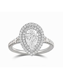 DiamondMuse 0.88 cttw Pear Shape Swarovski Double Halo Diamond Engagement Ring in Sterling Silver