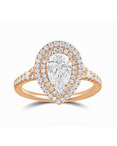 DiamondMuse 0.88 cttw Rose Gold Plated Over Sterling Silver Pear Shape Swarovski Double Halo Diamond Engagement Ring