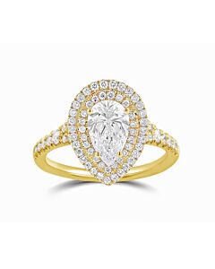 DiamondMuse 0.88 cttw Yellow Gold Plated Over Sterling Silver Pear Shape Swarovski Double Halo Diamond Engagement Ring