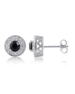 DiamondMuse 1.00 Carat T.W. Round Black and White Diamond Sterling Silver Cluster Stud Earrings