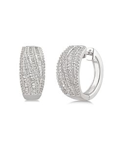 DiamondMuse 1.00 Carat T.W. Sterling Silver Diamond Huggie Hoop Earrings for Women