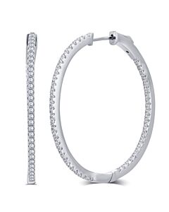 DiamondMuse 1/2 Carat T.G.W. Cubic Zirconia White Inside-Outside Hoop Women's Earrings in Sterling Silver