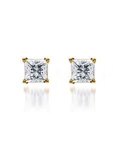 DiamondMuse 1/2 Carat T.W Princess-Cut Diamond Gold Tone Sterling Silver Stud Earring for Women
