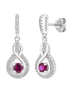DiamondMuse 1.25 Carat T.W. Created Ruby and White Sapphire Halo Women's Drop-Dangling Earring in Sterling Silver