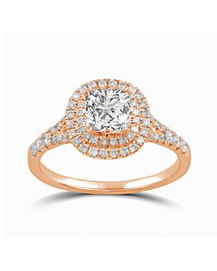 DiamondMuse 1.25 cttw Rose Gold Plated Over Sterling Silver Cushion cut Swarovski Double Halo Diamond Engagement Ring